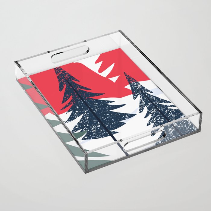 Winter christmas pine tree forest art Acrylic Tray Gallery Image 1