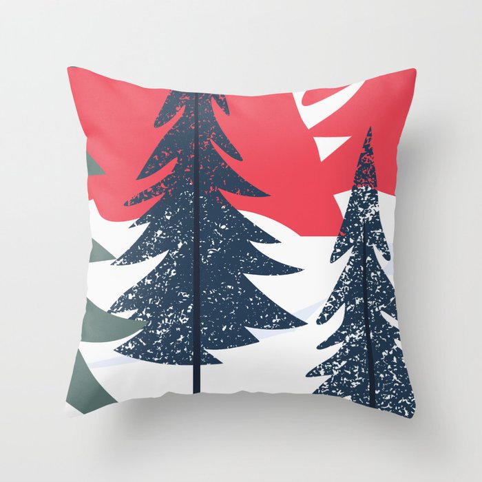 Winter christmas pine tree forest art Throw Pillow Gallery Image 6