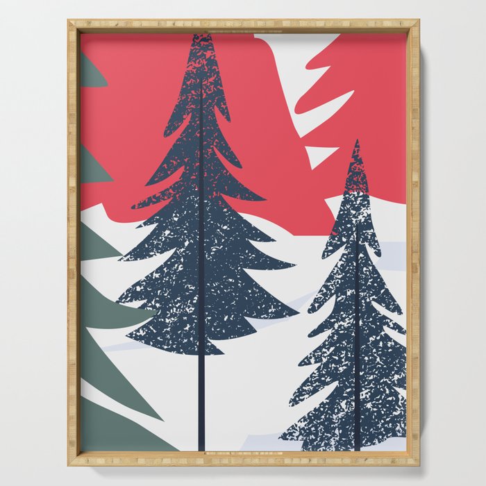 Winter christmas pine tree forest art Serving Tray Gallery Image 1