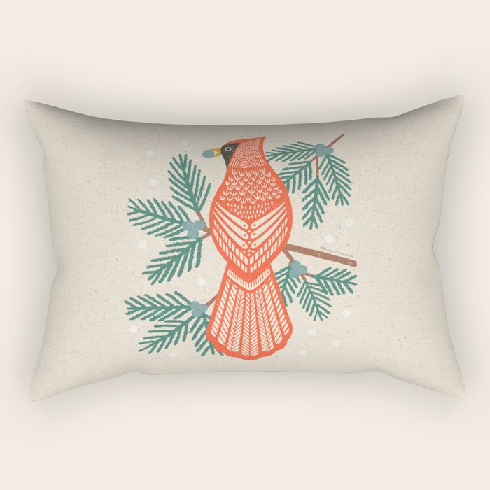 Cardinal Bird and Pine Branches Rectangular Pillow Gallery Image 2