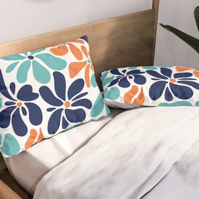 Abstract Flowers, Orange, Navy, Teal Pillow Sham Gallery Image 2