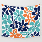 Abstract Flowers, Orange, Navy, Teal Wall Tapestry Gallery Image 4