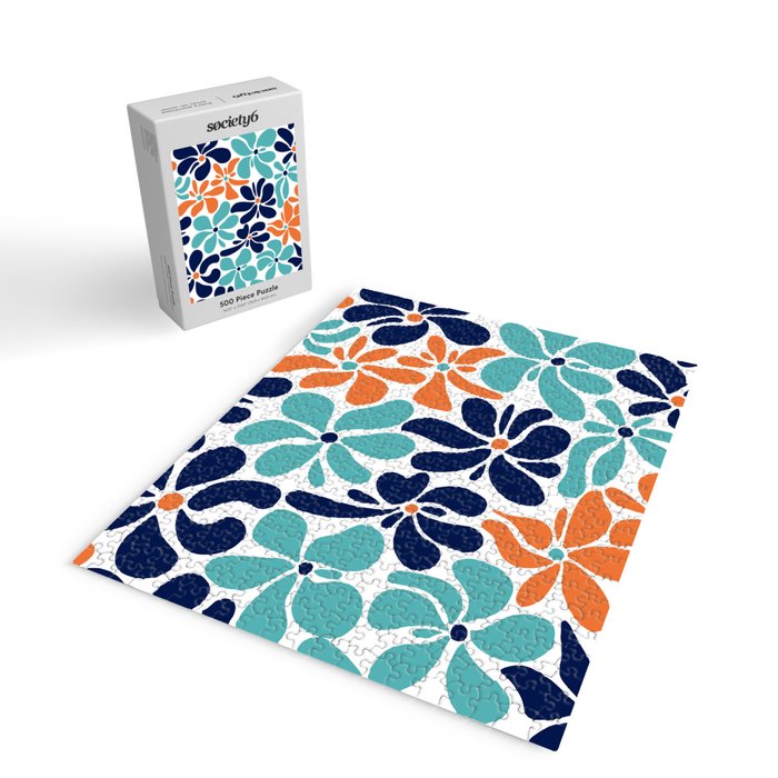 Abstract Flowers, Orange, Navy, Teal Jigsaw Puzzle Gallery Image 2