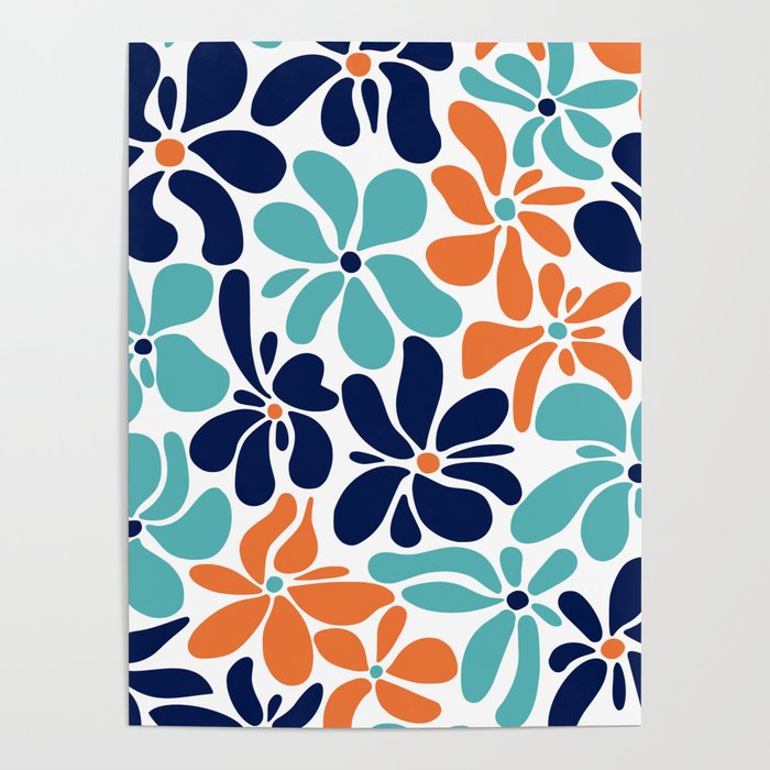 Abstract Flowers, Orange, Navy, Teal Poster Gallery Image 4
