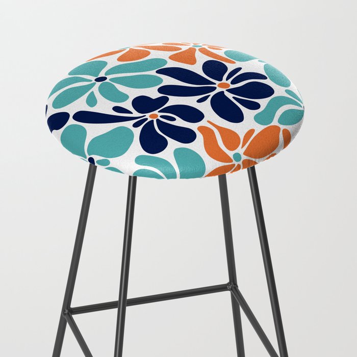 Abstract Flowers, Orange, Navy, Teal Stool Gallery Image 2