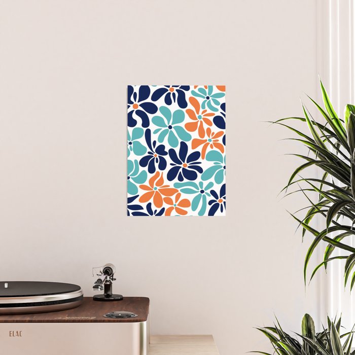 Abstract Flowers, Orange, Navy, Teal Poster Gallery Image 2
