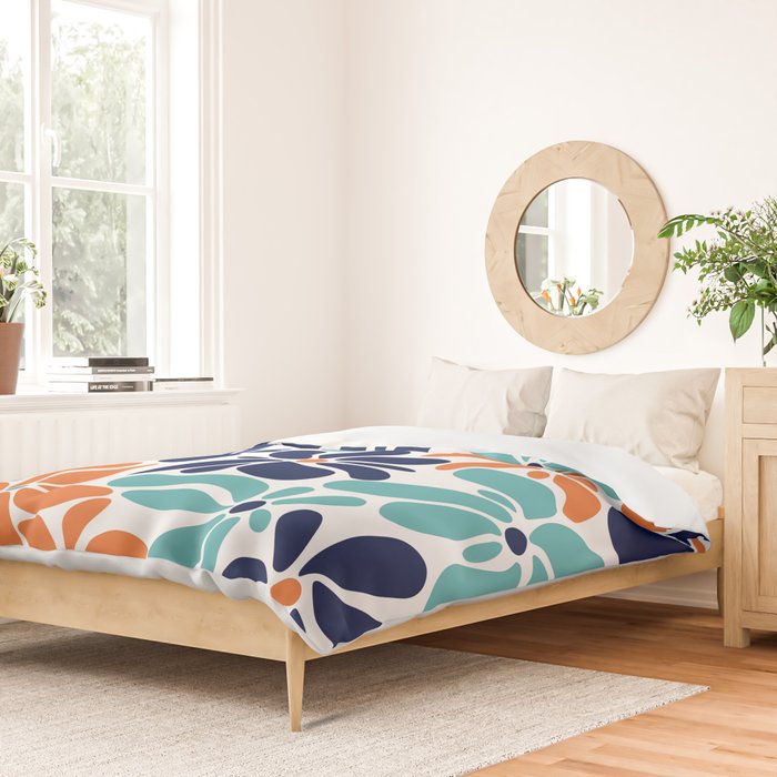 Abstract Flowers, Orange, Navy, Teal Duvet Cover Gallery Image 2
