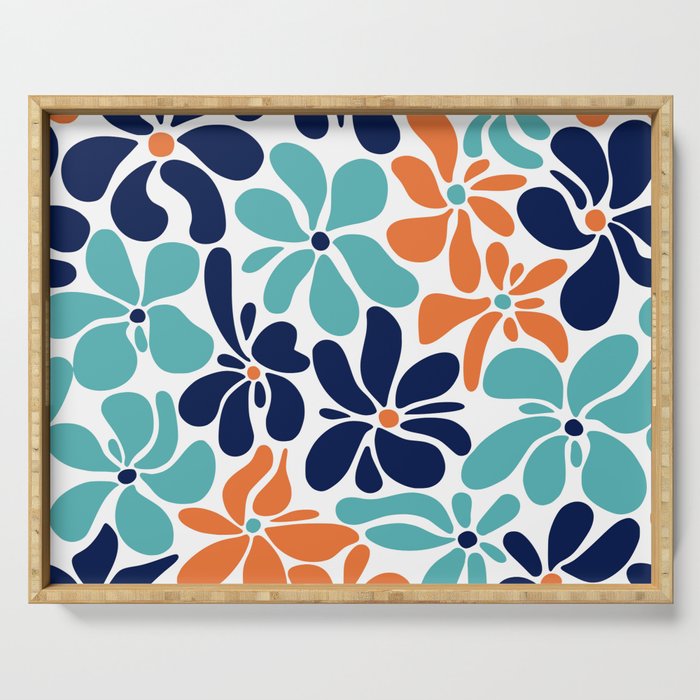 Abstract Flowers, Orange, Navy, Teal Serving Tray Gallery Image 1