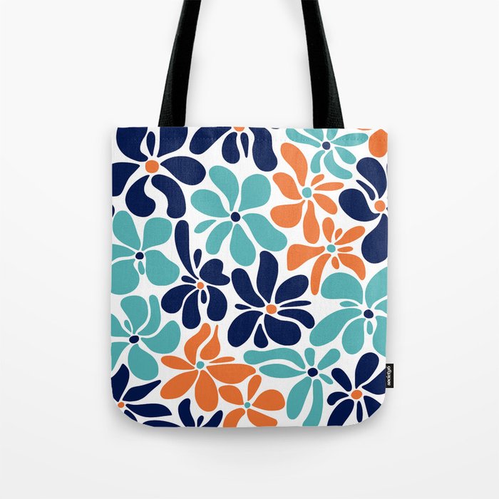 Abstract Flowers, Orange, Navy, Teal Tote Bag Gallery Image 1