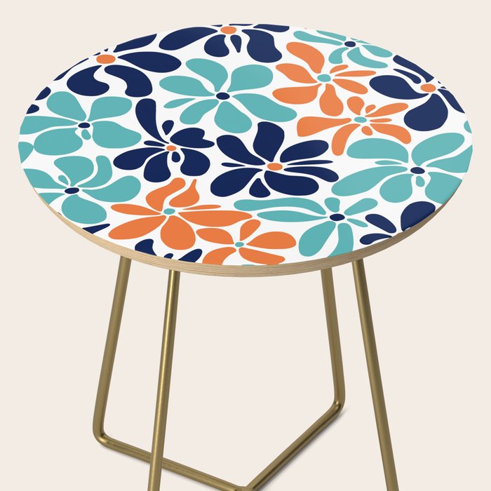 Abstract Flowers, Orange, Navy, Teal Side Table Gallery Image 2