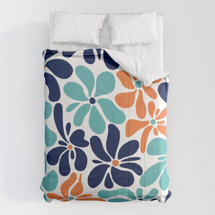 Abstract Flowers, Orange, Navy, Teal Comforter Gallery Image 6