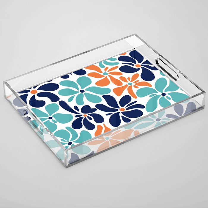 Abstract Flowers, Orange, Navy, Teal Acrylic Tray Gallery Image 1