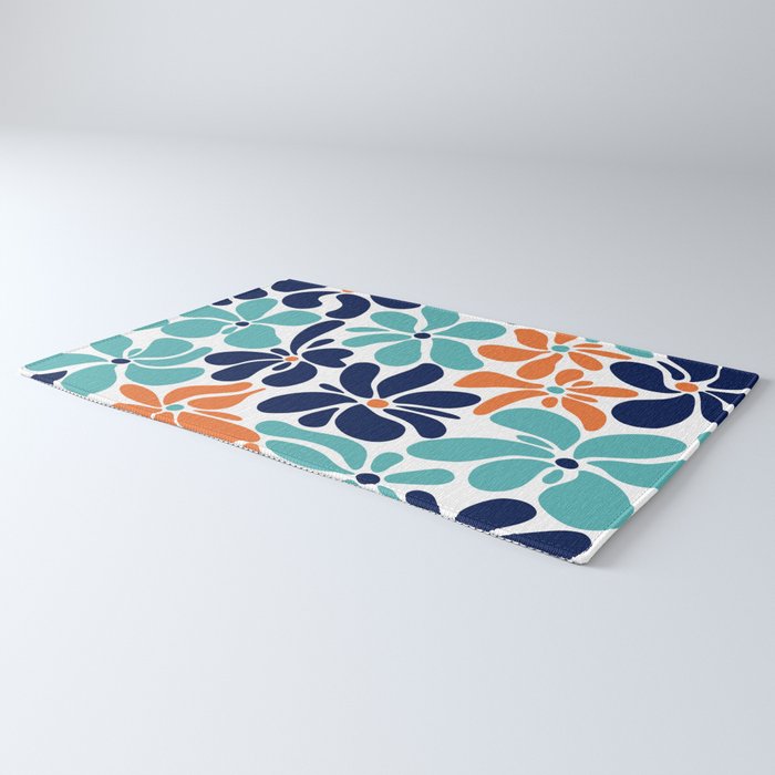 Abstract Flowers, Orange, Navy, Teal Rug Gallery Image 3