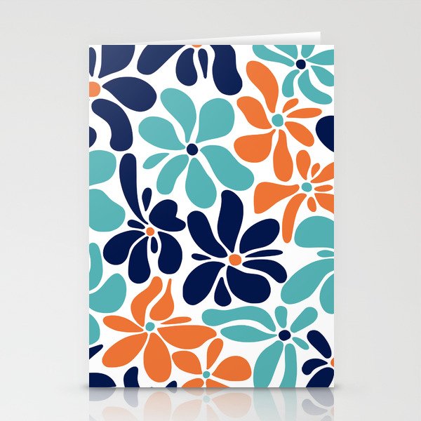 Abstract Flowers, Orange, Navy, Teal Stationery Card Gallery Image 1