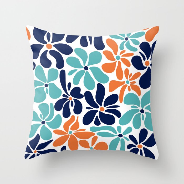 Abstract Flowers, Orange, Navy, Teal Throw Pillow Gallery Image 6