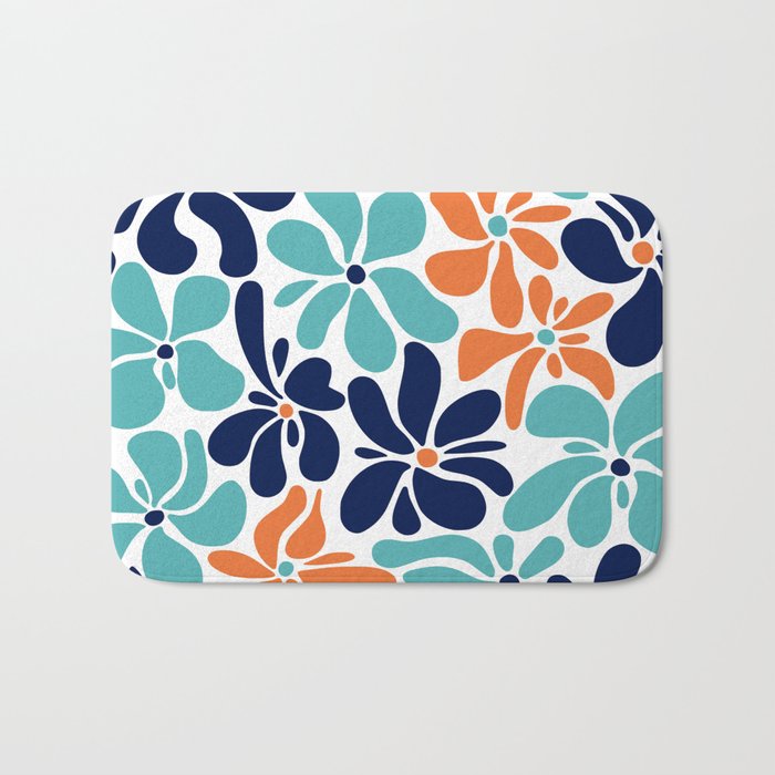 Abstract Flowers, Orange, Navy, Teal Bath Mat Gallery Image 1