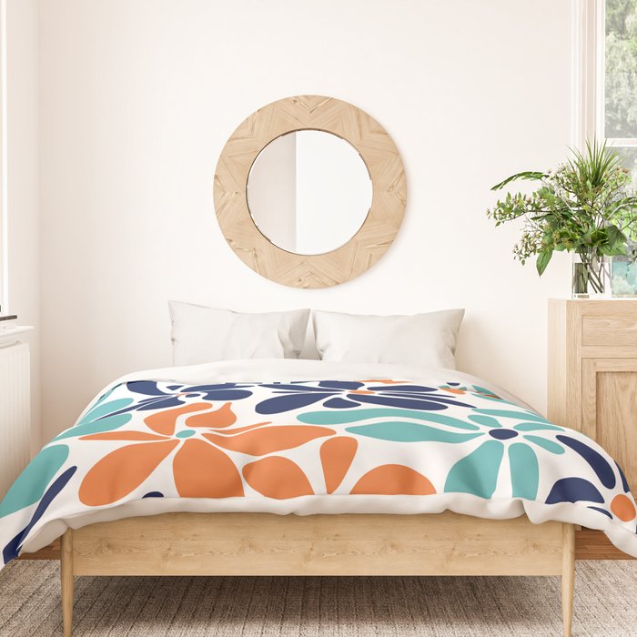 Abstract Flowers, Orange, Navy, Teal Duvet Cover Gallery Image 3