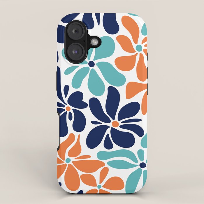 Abstract Flowers, Orange, Navy, Teal iPhone Case Gallery Image 1