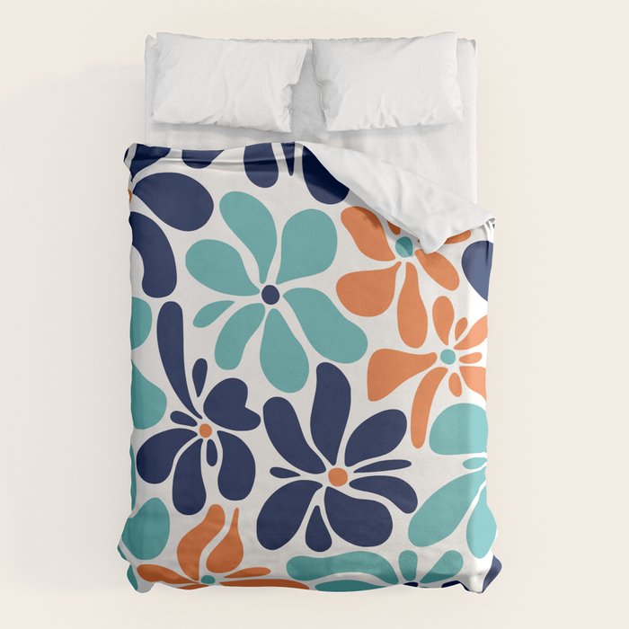 Abstract Flowers, Orange, Navy, Teal Duvet Cover Gallery Image 1