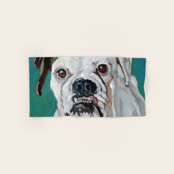 White Boxer Dog Painting Bath Towel Gallery Image 1