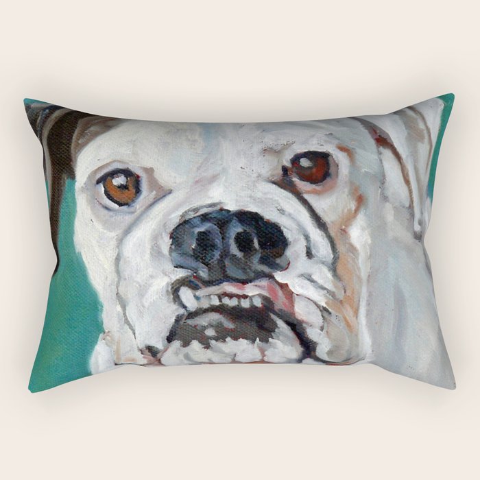 White Boxer Dog Painting Rectangular Pillow Gallery Image 1