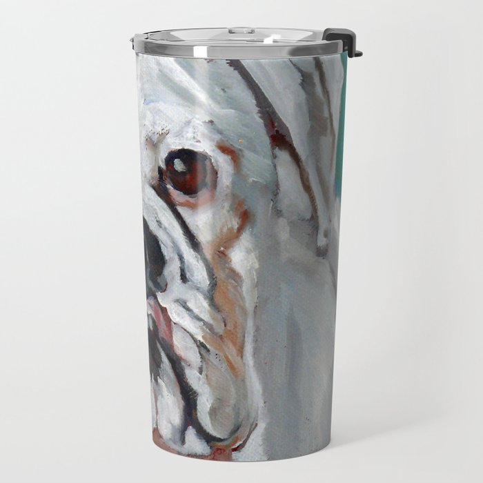 White Boxer Dog Painting Travel Mug Gallery Image 2