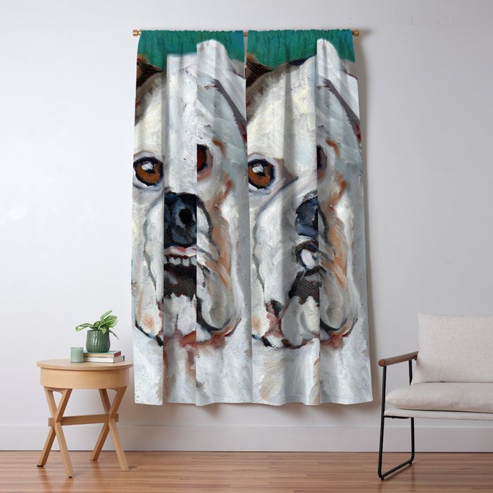 White Boxer Dog Painting Window Curtain Gallery Image 1