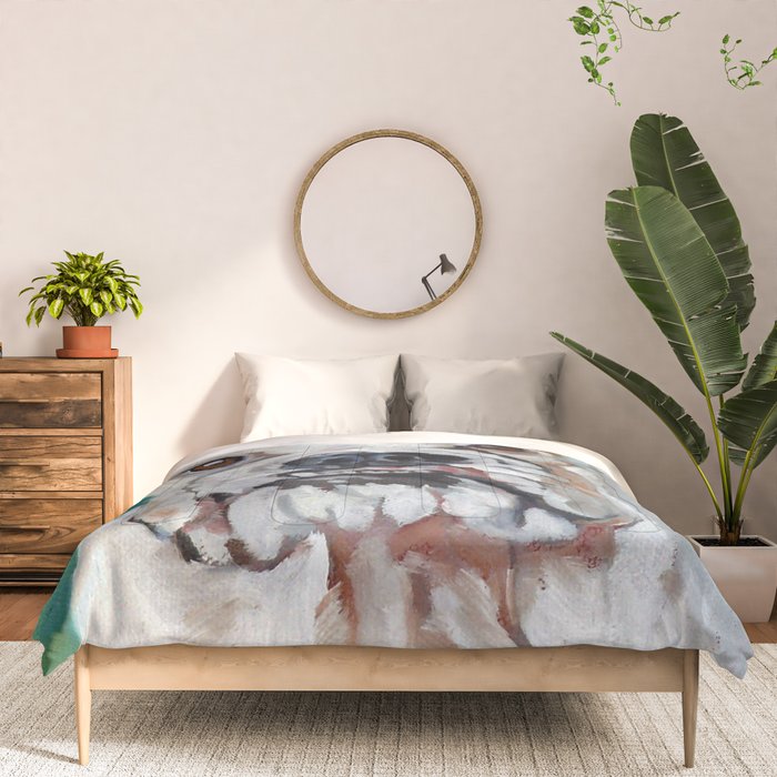 White Boxer Dog Painting Comforter Gallery Image 3