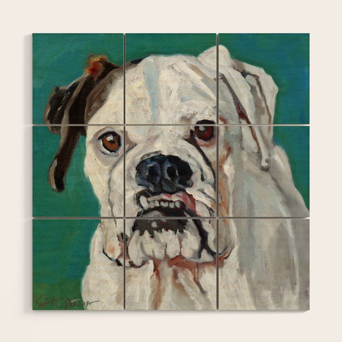 White Boxer Dog Painting Wood Wall Art Gallery Image 1