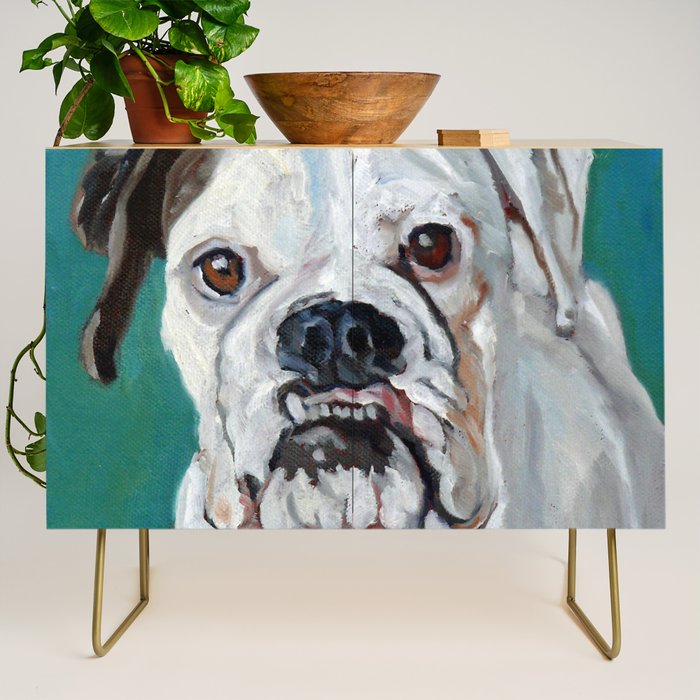 White Boxer Dog Painting Credenza Gallery Image 1