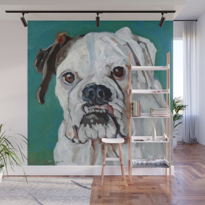 White Boxer Dog Painting Wall Mural Gallery Image 1