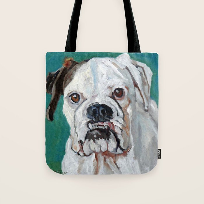 White Boxer Dog Painting Tote Bag Gallery Image 1