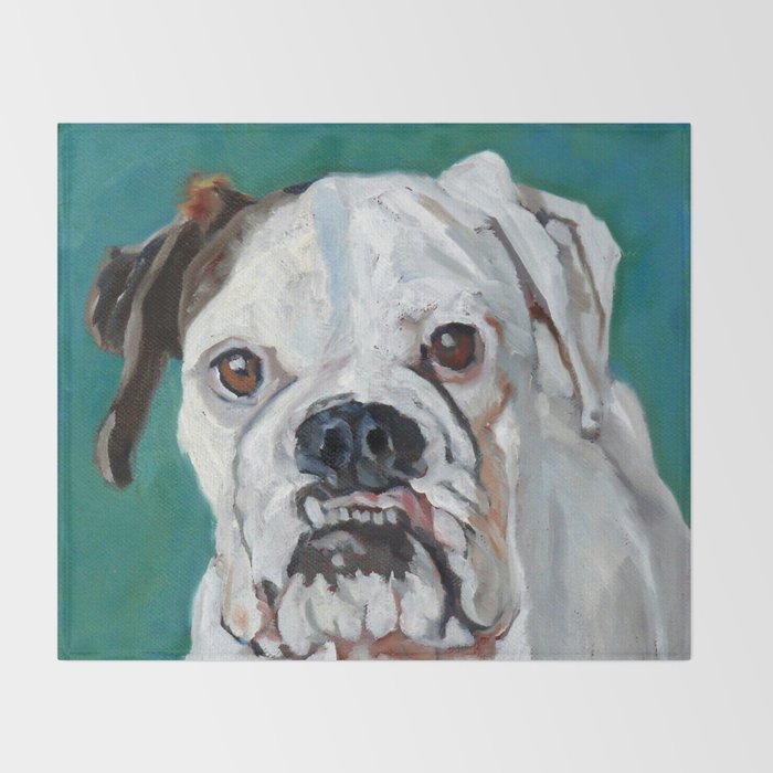 White Boxer Dog Painting Throw Blanket Gallery Image 2