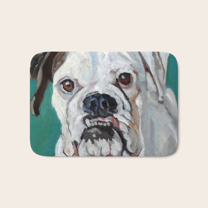 White Boxer Dog Painting Bath Mat Gallery Image 1