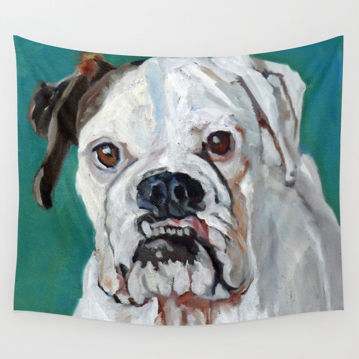 White Boxer Dog Painting Wall Tapestry Gallery Image 1