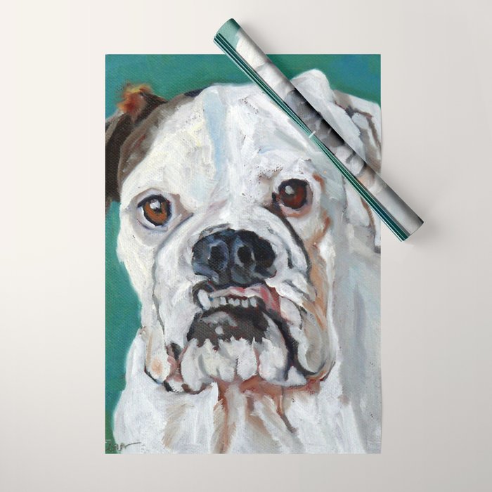 White Boxer Dog Painting Wrapping Paper Gallery Image 1