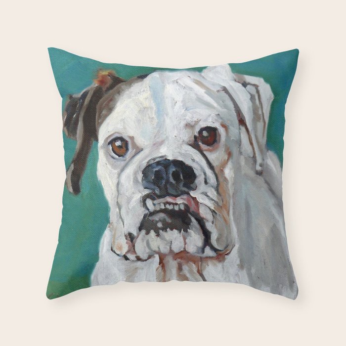 White Boxer Dog Painting Throw Pillow Gallery Image 6