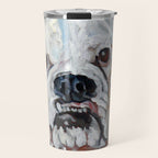 White Boxer Dog Painting Travel Mug Gallery Image 1