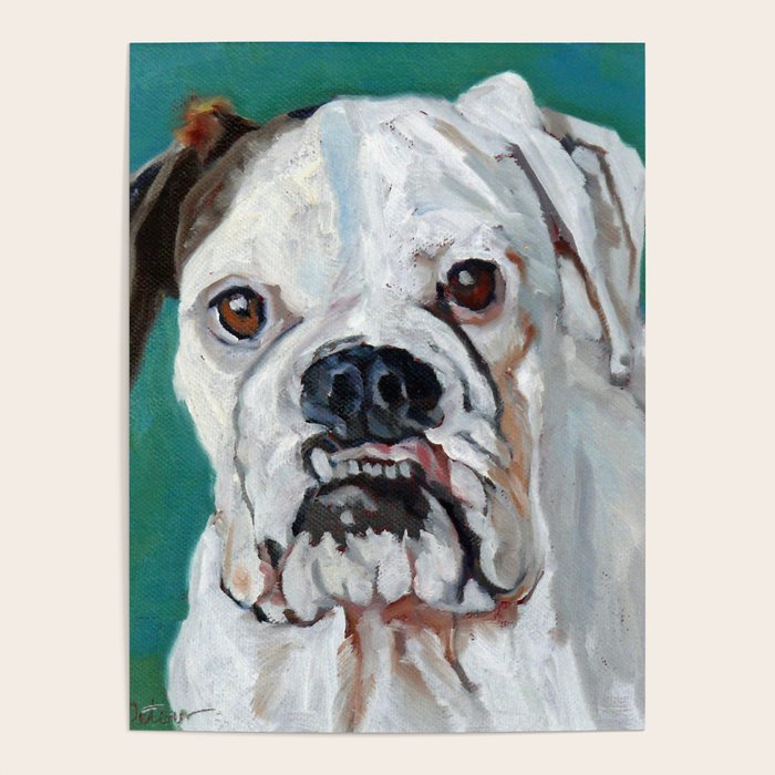 White Boxer Dog Painting Poster Gallery Image 1