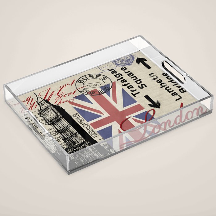 London Great Britain Big Ben Flag Collage Acrylic Tray Gallery Image 1