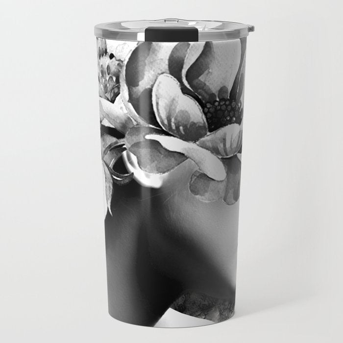 Floral Portrait-black and white Travel Mug Gallery Image 1