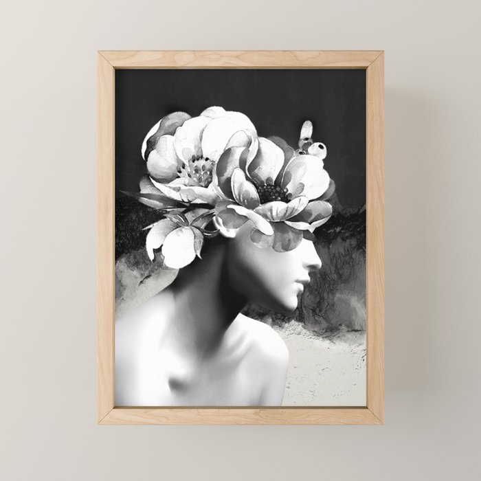Floral Portrait-black and white Mini Art Print Gallery Image 1