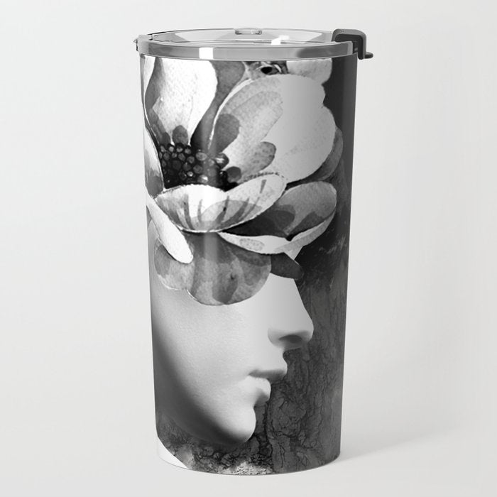 Floral Portrait-black and white Travel Mug Gallery Image 2