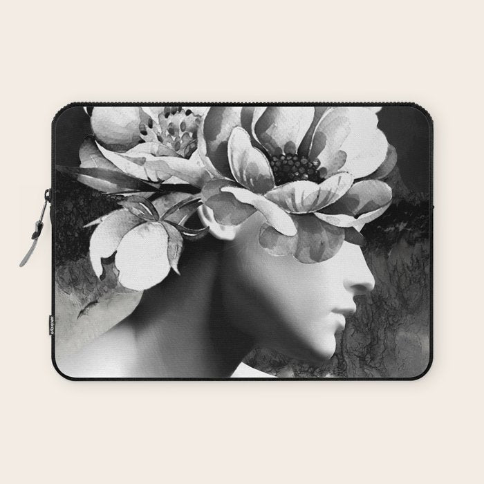 Floral Portrait-black and white Laptop Sleeve Gallery Image 1