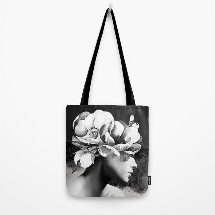 Floral Portrait-black and white Tote Bag Gallery Image 2