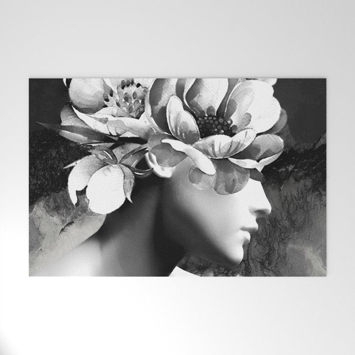 Floral Portrait-black and white Welcome Mat Gallery Image 1