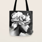 Floral Portrait-black and white Tote Bag Gallery Image 1