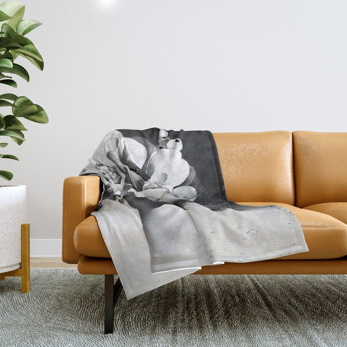 Floral Portrait-black and white Throw Blanket Gallery Image 1