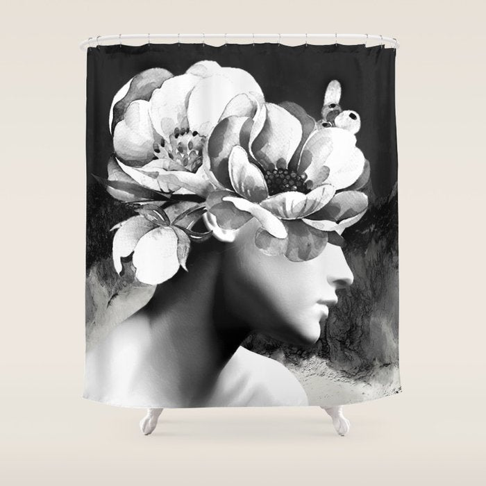 Floral Portrait-black and white Shower Curtain Gallery Image 1