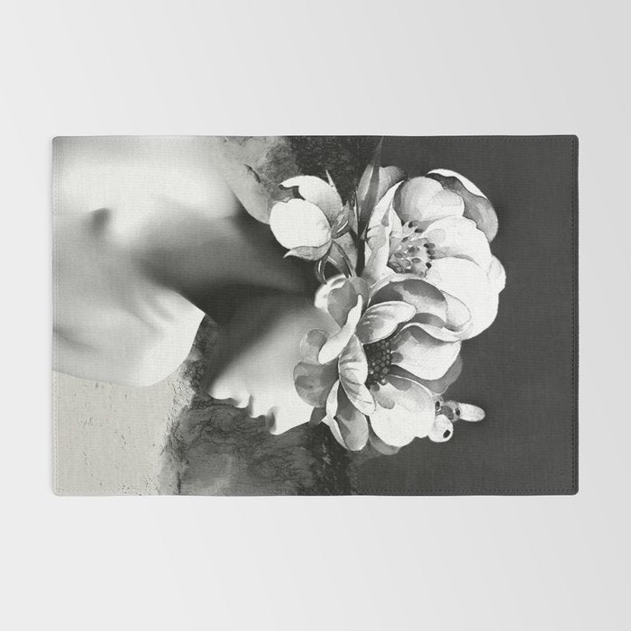 Floral Portrait-black and white Rug Gallery Image 2